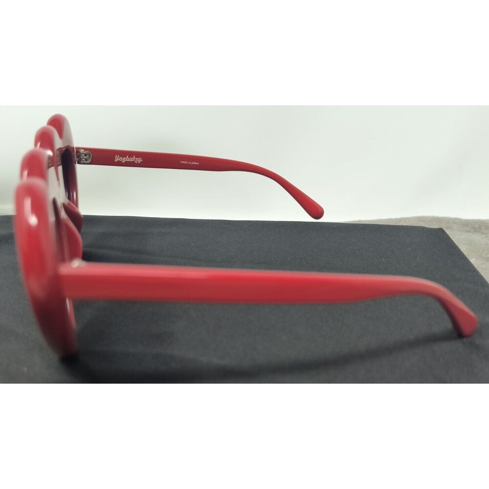 Linda Farrow Yazbukey RARE Red‎ Pink Peach Mirror Heart Frame Sunglasses NEW - Picture 3 of 13